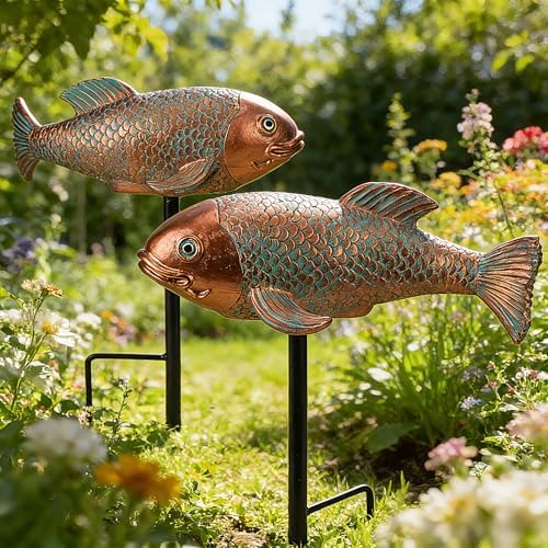 Teaeeno Set of 2 Antique Koi Fish Statue, Outdoor Garden Sculpture for Patio, Backyard, Pond, and Home Decor (Blue) - Image 2
