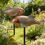 Teaeeno Set of 2 Antique Koi Fish Statue, Outdoor Garden Sculpture for Patio, Backyard, Pond, and Home Decor (Blue) - Image 2