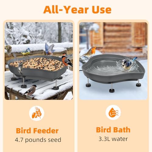 Heated Bird Baths for Outdoors, 60W Thermostatic Winter Birdbath - Gray - Image 4