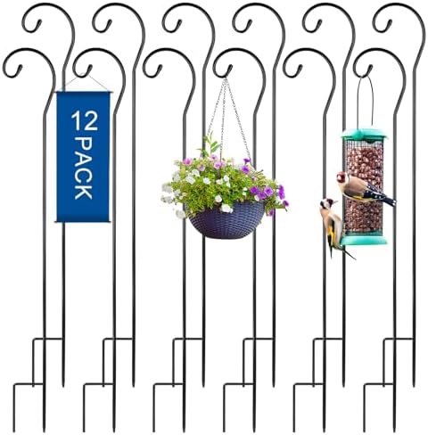 Hicarer 12 Pcs Shepherds Hooks for Outdoor 42 Inch 1/3 Bird Feeder Pole Rust Resistant Steel Shepard Hooks for Wedding Garden Bird Feeders Hanging Lanterns Solar Outdoor Lights by Hicarer