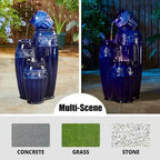 Glitzhome 35.5" H Ceramic Outdoor Water Fountain with LED Lights, Oversized 4-Tier Pots Outdoor Fountain, Cobalt Blue Glaze, Embossed Pattern, Decorative Cascading Waterfall for Garden, Patio - Image 4