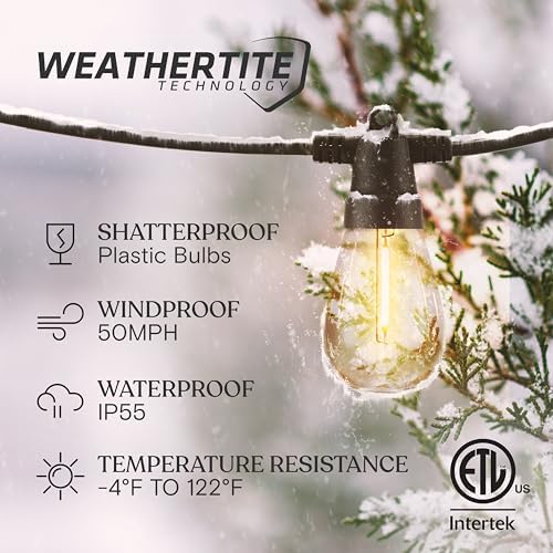 Brightech Ambience Pro Super Bright Solar - 27Ft Remote Control Outdoor String Lights with 12 Shatterproof S14 Bulbs, Commercial Grade LED, Waterproof Patio Lights, 4W Soft White for Patio, Garden - Image 2