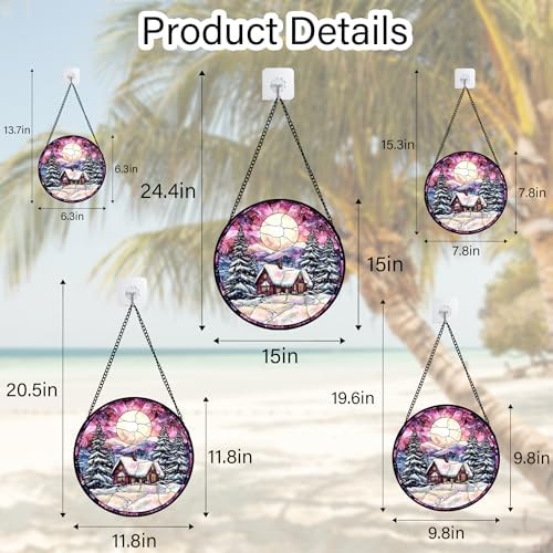 Snow and Moon Stained Glass Window Hanging Suncatcher Gift for Women 9.8" - Image 6