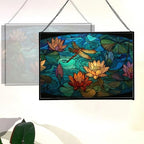 Dragonfly Over Water Lilies Rectangular Stained Glass Suncatcher – Hanging Window Panel with Animal & Nature Scene – Vibrant Glass Art Gift for Wildlife, Fantasy, Nature Lovers pCgY2X - Image 3
