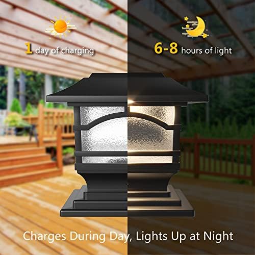 Davinci Lighting Premium Solar Outdoor Post Cap Lights - 4x4 5x5 6x6 - Bright LED Light for Fence Deck Garden or Patio Posts - Slate Black (2 Pack) - Image 5