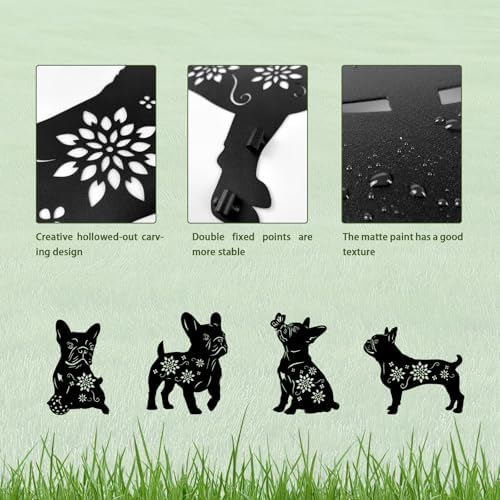 4 Pack Bulldog Metal Garden Decorative Stakes, Weather Proof Puppy Silhouette Statues for Yard, Patio,Outdoor Decor for Bulldog Lovers and Pet Owners - Image 5