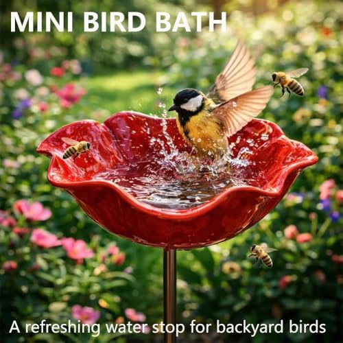 Metal Flower Garden Stakes with Bee Bath & Bird Water Bowl,Watering Station,Hummingbird Bath Cup for Outdoor Yard Decor (6PC) - Image 3