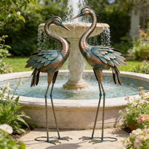 Shorayn Metal Crane Garden Statue, Garden Sculptures & Statues, Bronze Crane Ornaments Yard Art for Backyard Patio Lawn Decorations - Image 4