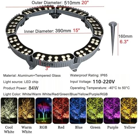 LED Ring Tree Lights Outdoor, IP65 Waterproof Tree Up Lights with Ground Stake, Landscape Spotlights for Yard Garden Pathway Patio(Cool White,7 Packs) - Image 2
