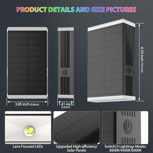 Solar Lights Outdoor,8 Lighting Modes Dusk to Dawn Lighting Wall Sconce IP67 Waterproof Up and Down Solar Wall Light Front Door Light for House, Garage, Porch,Doorway,Fence,Festival Decor (6 PACK) - Image 3