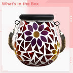 Mosaic Solar Lights Outdoor, Hanging Solar Lantern with Stained Glass Oval Flower Pattern, Tabletop Light, No Wiring, Auto On Off, 4.33 x 4.33 in, for Patio and Garden - Image 3