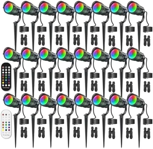 HIBOITEC RGBWW Low Voltage Landscape Lighting 24Pack with Remote Connectors by HIBOITEC