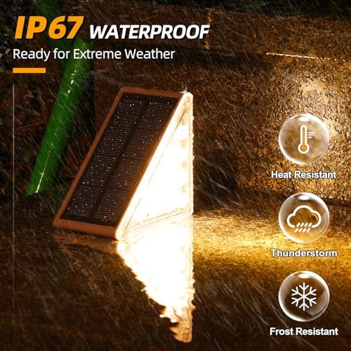 NIORSUN Solar Stair Lights,Warm White Outdoor Step Lights IP67 Waterproof Auto On Off, Outdoor Stair Lights for Steps,Stair,Patio,Yard,Porch,Front Door,Sidewalk,Deck Decor（Brown, 12 Pack） - Image 6