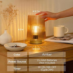 Battery Operated Lamp with Timer, Set of 2 Small Cozy Table Lamp Decorative Ambient Glass Lamp for Bedside & Home Decor, Aesthetic Cordless Battery Powered Accent Lamp for Living Room Shelf, Amber - Image 4