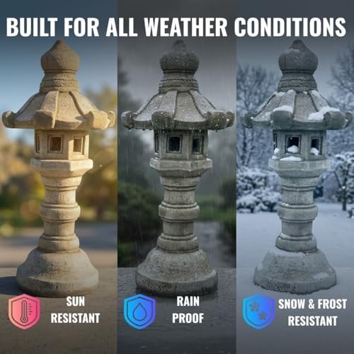 OLOMA Concrete Japanese Pagoda Lantern Garden Statue Outdoor Sculpture Cement Zen Lantern Figurine Patio Decor Yard Ornament Lawn Accent Landscape Lantern lover gift - Image 7