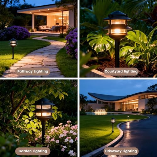 6 Pack Low Voltage Landscape Lighting, Aluminum IP54 Waterproof 3-Tier Integrated LED Pagoda Landscape Lights for Walkway Garden, 2W 12V DC 3000K Warm White, ETL UL CSA Listed - Image 5