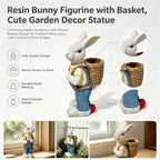 17'' Resin Rabbit Sculpture,Couple Rabbit Statue Flower Pot Blue White - Image 5