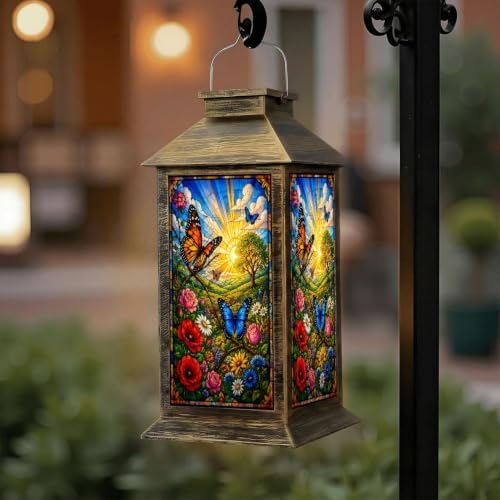 Solar Lantern Vibrant Butterfly Floral Outdoor Waterproof Garden Hanging Lantern Solar Powered Lighting Outside Solar Light for Patio Yard Camping, Gifts for Women Mom - Image 6