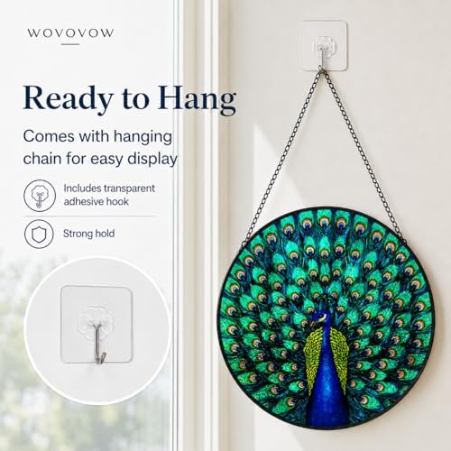 Peacock Stained Glass Suncatcher, Colorful Bird Window Hanging Decor, Elegant Sun Catcher Ornament for Living Room, Bird Lover Gift 11.8 - Image 4