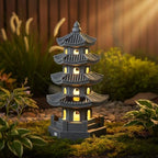 Pagoda Garden Statue Pagoda Garden Statue Solar Powered Lantern Resin Outdoor Zen Japanese Decor for Balcony, Patio, Porch, Yard 11.4x4.7x4.7 inch Grey - Image 3