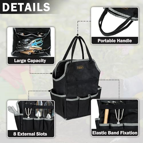 Garden Tool Bag | Heavy-Duty 16oz Waxed Canvas Garden Tool Tote with 8 Pockets | L9.5" x W6" x H15.5" | Tools Storage Bag for Gardeners, Portable Tool Organizer for Garden Essentials - Image 4