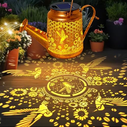 Hummingbird Solar Lights Outdoor Waterproof, Birthday Gifts for Christmas Mom Grandma Women, Solar Watering Can Lights with Shepherd Hook, Metal Hanging Lantern Garden Decor Yard Outside Patio Lawn - Image 2