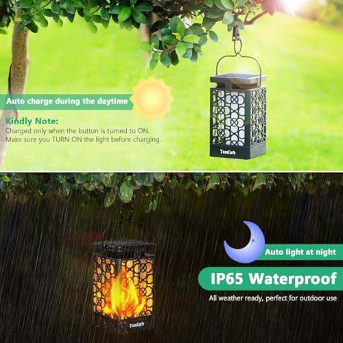 TomCare Solar Lanterns Outdoor, Flickering Flame Hanging Lights, 6 Pack - Image 5