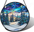 Aurora Winter Forest Stained Glass Window Hanging Suncatcher Gifts 12" by DASTOLL