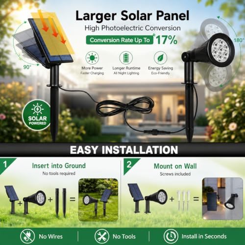 T-SUNUS RGB Solar Spotlights 2 Pack IP65 Waterproof Outdoor 180° Adjustable - Image 6