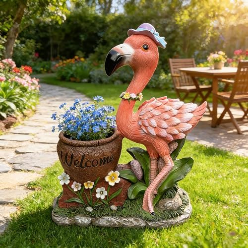 Garden Flamingo Statue Planter Pot by Viinecha