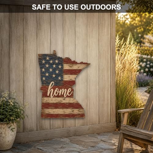 Minnesota "Home" State Shape Sign — Vintage American Flag Wall Decor — UV-Printed Aluminum (Not Real Wood) — Patriotic State Pride Art for Indoors & Outdoors — Made in USA - Image 4