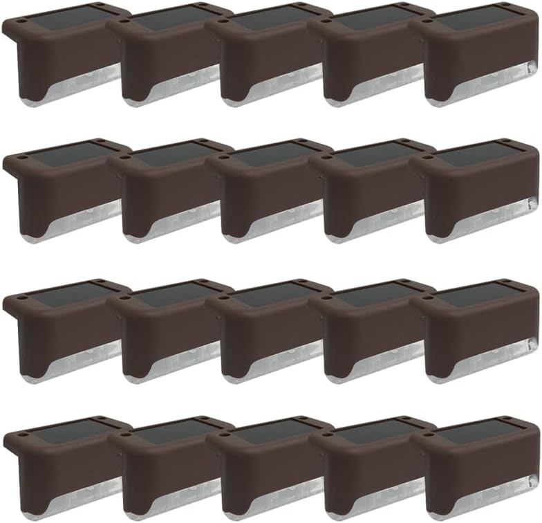 Solar Outdoor Fence Step Lights, 20pcs Brown IP44 LED Outdoor Stair Lights, 1000mAh, Suitable for Courtyards, Decks, Steps, Walkways, and Lawn Paths by GTQPS