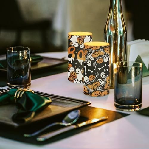 Flameless Candles with Remote and Timers Battery Operated Candles Halloween Day LED Pillar Candles for Home Party Decorations, Ghost Boo Skeleton Print - Image 4