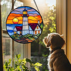 Stained Glass Window Hanging - Sea Lighthouse Suncatcher for Door Terrace Garden Home Decor Sunset Beach Scenery Sun Catcher Birthday Gifts for Lovers Women Men Dad Mom Nana 9.8 in - Image 4