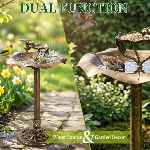 Outvita Vintage Bronze Bird Bath, Leaf-Shaped with Bird Feeder - Image 6