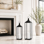 LED Lanterns Decorative Indoor&Outdoor, 23’’ 19’’ Large Black Candle Lanterns Set with 2 Flameless Candles, Metal Holders for Porch, Patio, Garden, Home, Fireplace, Decorations Decor - Image 4