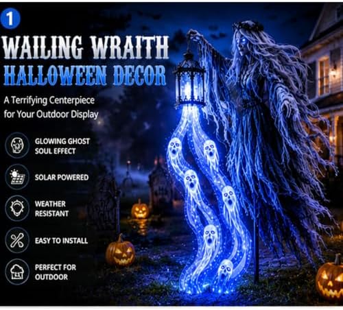 Halloween Soul Harvester Animated Solar Powered Garden Light,Halloween Ghost Yard Light, Solar Witch and Glowing Soul Stake, for Lawns, Gardens, Porches, Walkways and Seasonal Outdoor Displays (D) - Image 3