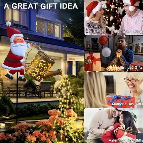 Christmas Solar Kettle Lights Garden Lawn Decorative Lights, Christmas Solar Kettle Lights, Outdoor Waterproof Hanging Metal Watering Can with LED Light for Gardens Lawn Patio (Mix) - Image 7