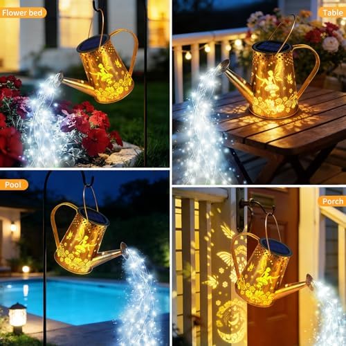 YJFWAL Solar Watering can with Lights, Gifts for Mothers Day Mom Grandma Women Birthday, Waterproof Gardening Gifts Watering Can with Cascading Lights Outdoor Decor for Garden Patio Yard Pathway - Image 6