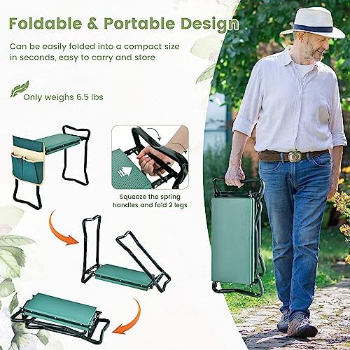 Goplus Garden Kneeler and Seat, Heavy-Duty Garden Bench w/Large Tool Pouch, Widen EVA Foam Kneeling Pad, Portable Gardening Gift for Women Men Seniors, Foldable Garden Stool for Kneeling & Sitting - Image 7