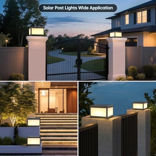 Solar Post Lights Outdoor Pillar Light,Solar Cap Column Lighting LED Square Deck Cap Lamp for Flat Surface Patio Garden Decoration, Stainless Steel Lamp Post Dusk to Dawn with IP65 Waterproof（10"x10"） - Image 4