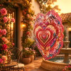 Shwing 12 Inch Wind Spinner Heart Floral Hanging Decor Romantic Valentine Metal Ornament Double Sided Outdoor Kinetic Garden Art 3D Wind Spinner for Patio Porch Balcony Backyard Tree Decoration - Image 4