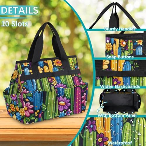 Colorful Cactus Flower Garden Tool Bag with Hard Bottom and 10 Pockets - Image 5