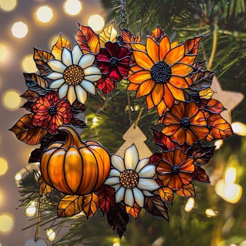 Autumn Pumpkin Wreath Acrylic Suncatcher - Image 6