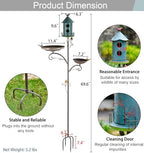 Metal Bird Bath Feeder and Houses for Outdoors, Birdbaths for Outside with 4-Prong Stake, 3 in 1 Free Standing with Blue House on Pole for Garden Patio Yard Lawn - Image 5