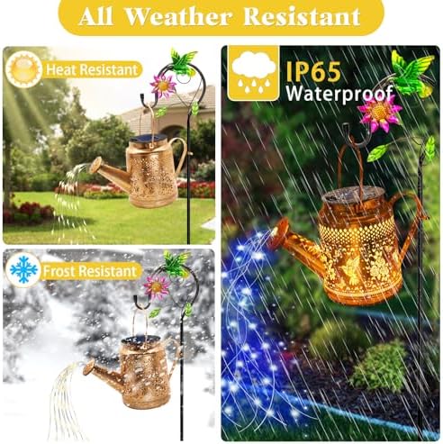 Big Solar Lanterns Outdoor Waterproof, Gift for Mom Grandma Women Wife Daughter Mother's Day, Blue Hummingbird Watering Can Light With Shepherd Hook, Solar Path Light Yard Outdoor Patio Garden Decor - Image 6