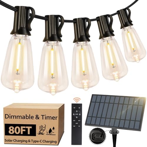 Solar Outdoor String Lights Waterproof, 80FT Dimmable ST38 LED Light String by BestChoiceforYourLife