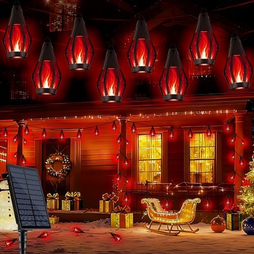 Flacchi Solar Flame String Lights - 42ft 15 LED Lights Outdoor Solar String Lights for Garden Patio Christmas Decoration (Red, 42ft) - Image 7