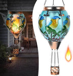 Hot Air Balloon Solar Lantern - Bluebird Glass Lantern, Simulated Flickering & Dancing Flame, Outdoor Hanging Yard Light Waterproof IP65 for Patio Lawn Porch Decor Gift by Unknown