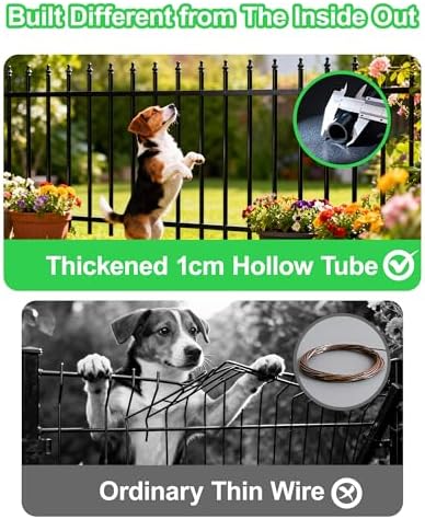 10-Panel Strong Dog Fence, 32in H x 24ft L, Thickened Hollow Iron Tubes, High-Density Metal Barrier for Yard, No Dig Temporary Fencing - Image 4